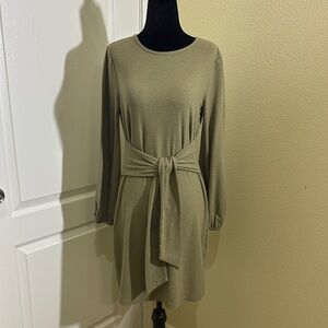 Lionstill long sleeve faux wrap Olive Green Knit Dress. Size small